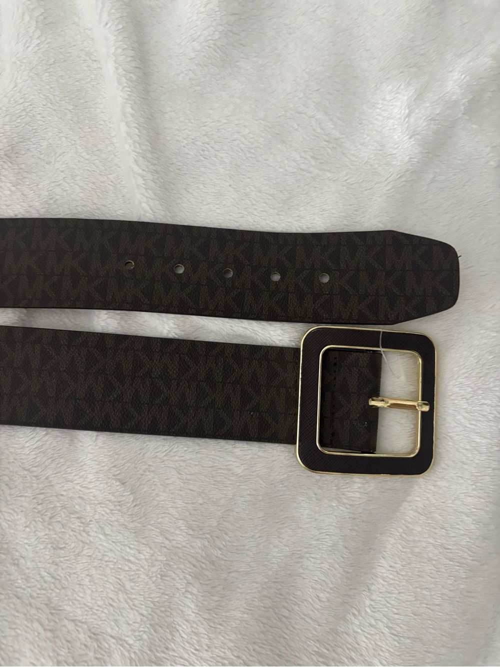 Michael Kors Brown Monogram Belt with Gold-Tone Square Buckle
